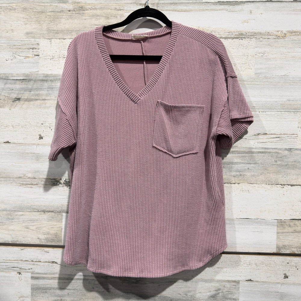 Altar'd State V-Neck Top Women S Mauve Waffle Knit Pocket Casual